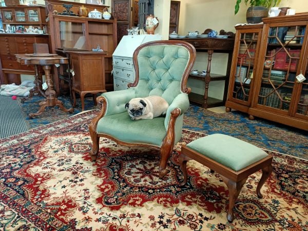 Snifter green velvet and Mahogany Spoonback chair - Image 4