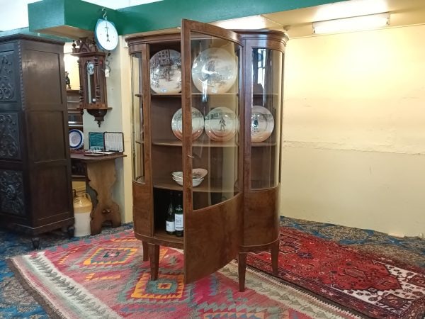 Walnut and Burr convex display cabinet