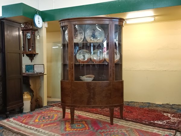 Walnut and Burr convex display cabinet - Image 7