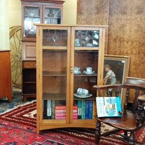 Oak and leadlight Bookcase