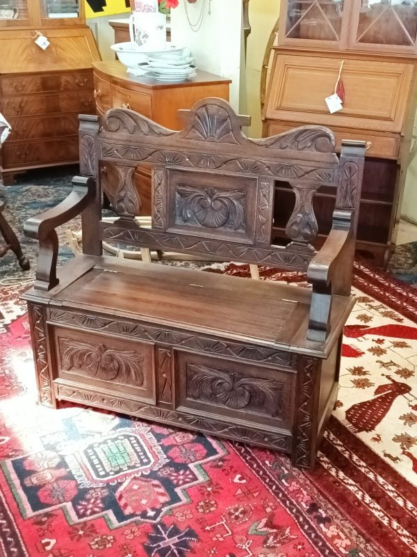Carved Oak Settle - Image 10