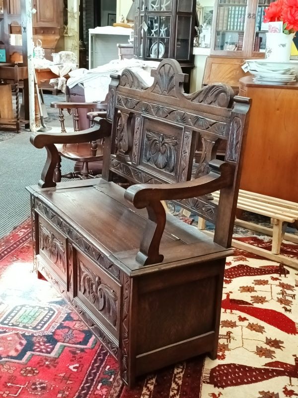 Carved Oak Settle - Image 11