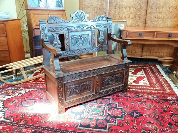 Carved Oak Settle - Image 4