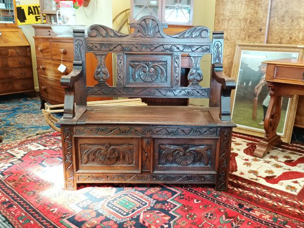 Carved Oak Settle - Image 12