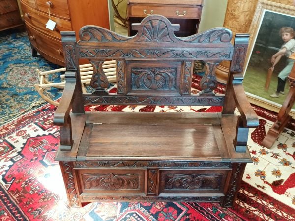 Carved Oak Settle - Image 3