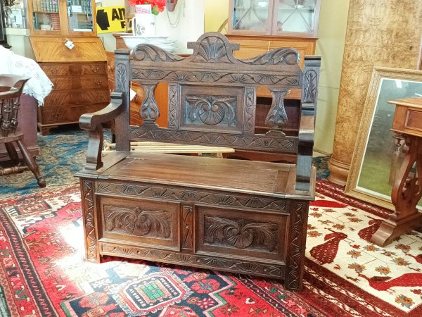 Carved Oak Settle - Image 2
