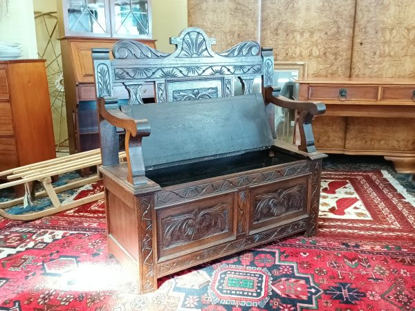 Carved Oak Settle - Image 6