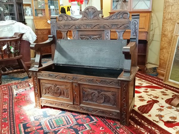 Carved Oak Settle - Image 7