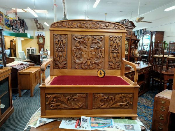Carved Kauri box Settle - Image 11