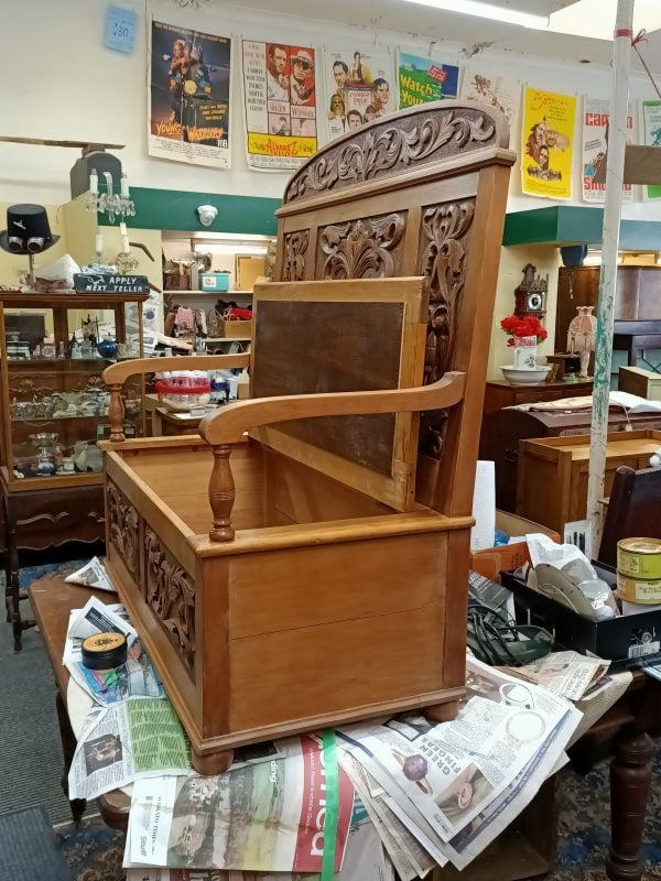 Carved Kauri box Settle - Image 10