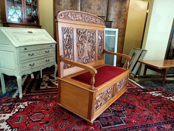 Carved Kauri box Settle - Image 5