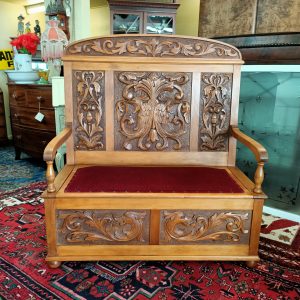 Carved Kauri box Settle