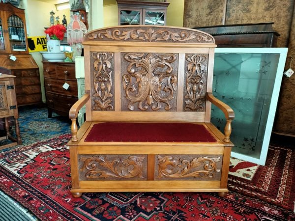Carved Kauri box Settle